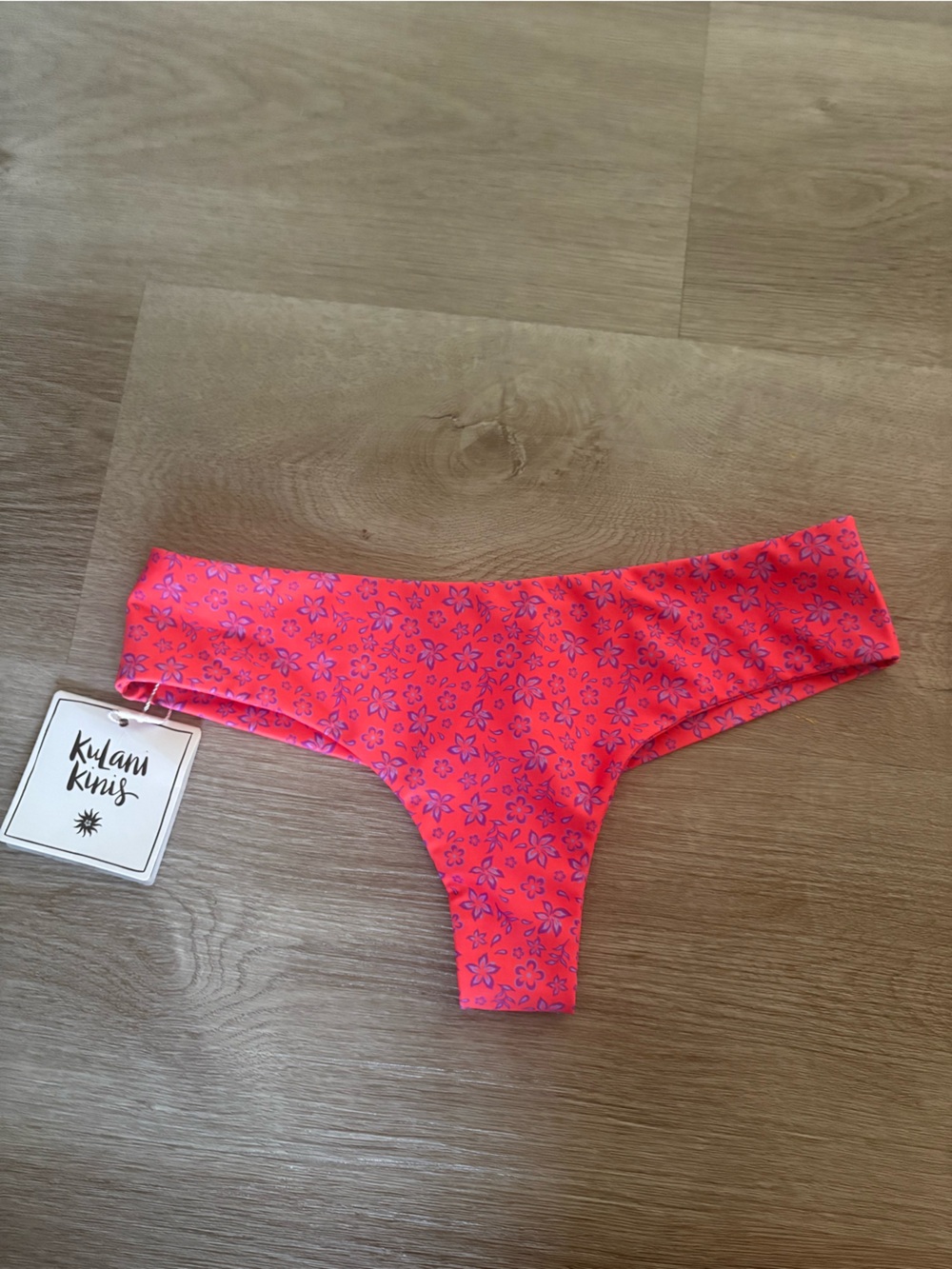 NWT Kulani Kinis Mid-Rise Brazilian pink and purple floral Bikini Bottoms